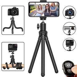 Phone Tripod, Portable Cell Phone Camera Tripod Stand with Wireless Remote, Flexible Tripod Stand for Selfies/Vlogging/Streaming/Photography Compatible with iPhone, Android Phone, Sports Camera GoPro