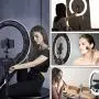 18 Inch Ring Light with Tripod Stand YouTube LED TikTok Ringlight Kit Color Temperature 3200K to 5500K Makeup Ringlights with Phone Holder Remote Carry Bag Camera Cellphone Video Shoot Selfie Portrait