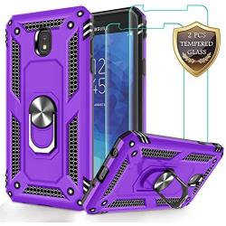 Jshru Galaxy J7 2018/J7 Aero/J7 Top/J7 Crown/J7 Aura/J7 Refine/J7 Eon Case with Tempered Glass Screen Protector [2Pack], Military Grade Ring Car Mount Kickstand Phone Case for Samsung J7 Star Purple