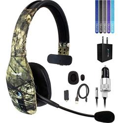 BlueParrott B450-XT Noise Canceling Bluetooth Headset with 300-FT Wireless Range (Mossy Oak) Bundle with Blucoil Micro USB Car Charger, USB Wall Adapter, and 5-Pack of Reusable Cable Ties