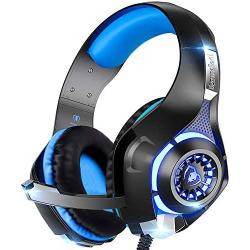 Beexcellent Gaming Headset GM-1 with Microphone for New Xbox 1 PS4 PC Cellphone Laptops Computer - Surround Sound, Noise Reduction Game Earphone-Easy Volume Control with LED Lighting 3.5MM Jack(Blue)