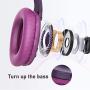 LETSCOM Bluetooth Headphones, 100 Hours Playtime Bluetooth 5.0 Headphones Over Ear with Deep Bass, Hi-Fi Sound and Soft Earpads, Built-in Mic, Wired/Wireless Headset for Home Office-Red Purple