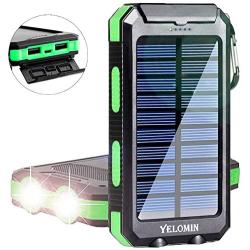 Solar Charger,Yelomin 20000mAh Portable Outdoor Mobile Power Bank,Camping Travel External Backup Battery Pack Dual USB 5V Outputs 2 LED Light Flashlight with Compass