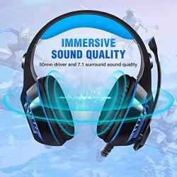 ENVEL Gaming Headset for PS4 with Mic,PC,Xbox One,Laptop,Surround Sound Over Ear Noise Cancelling Headphone with LED Lights Volume Control for Smartphone,Computer,Nintendo Switch(Black&Blue)