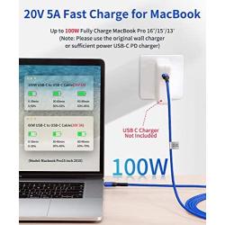 USB C to USB C Fast Charging Cable 100W 10ft, JSAUX 5A USB Type C Cable Compatible with MacBook Pro 2019 2018, iPad Pro 2019 2018, Samsung Galaxy S20 S20+ S20 Ultra Note 10 Plus A80, Pixel 3/3a/2-Blue