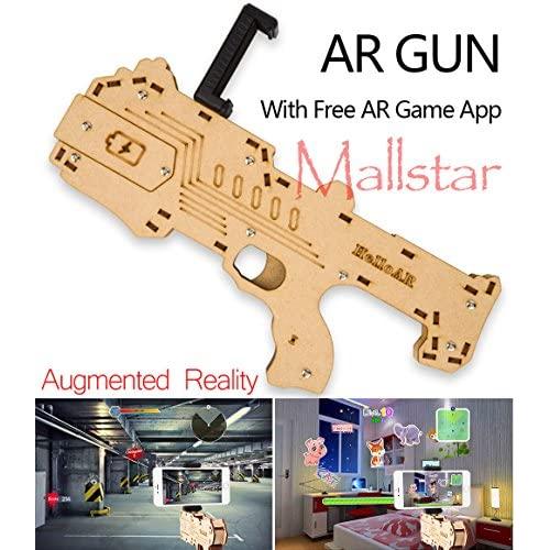 AR Games Gun Augmented Reality Bluetooth Game Controller with Cell Phone Stand Holder Portable and Eco-Friendly Wood AR Toy with 360° AR Games for iPhone Android (Medium)