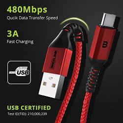 BrexLink USB C Fast Charging Cable(3A), USB C to USB A Charger (6.6ft/2 Pack), Nylon Braided Fast Charging Cord for Samsung Galaxy S10 S9 S8 Note 9, Pixel, LG V30 G6, Nintendo Switch(Red)