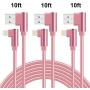 90 Degree iPhone Charger Cable 10ft Lightning Cable Right Angle Cable Fast Charging iPhone Cable 3 Pack Nylon Braided Charger Cord Compatible iPhone/iPad/iPod (Rose Gold,10 Foot)