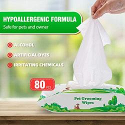 PUPTECK Pet Grooming Wipes for Dogs & Cats - Multi-Packs Hypoallergenic Puppy Cleaning Wipes for Ears Eyes Face Butt Paw Body, Fragrance - Free, 80 Counts per Pack