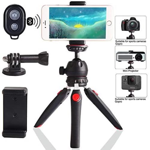 Regetek Camera Tripod with Wireless Remote, Phone GoPro Mount,Mini Tabletop Travel vlogging Tripod Stand for Phone Webcam,GoPro Action Cam/DSLR Canon Nikon Sony