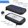 Solar Charger 26800mAh,GRDE Wireless Portable Solar Power Bank Panel Charger with 28 LEDs and 3 USB Output Ports External Backup Battery Huge Capacity Phone Charger for Camping Outdoor for iOS Android