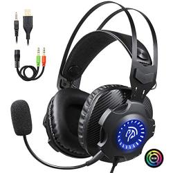 [New Version] EasySMX Xbox One Headset with Automatic Cycling RGB LED Lights, PS4 Headset with Noise Cancelling Mic, Gaming Headphones for PC, Laptop, Mac, PS3, Switch, PS4 Headphones