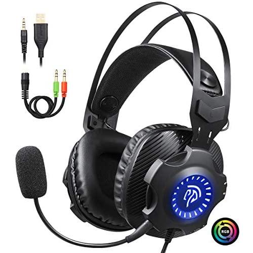 [New Version] EasySMX Xbox One Headset with Automatic Cycling RGB LED Lights, PS4 Headset with Noise Cancelling Mic, Gaming Headphones for PC, Laptop, Mac, PS3, Switch, PS4 Headphones