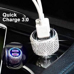 Bling Dual USB Car Charger Quick Charge 3.0 Crystal Car Decorations Fast Charging Adapter Women Cute Car Accessories for iPhone Samsung Galaxy S10/S9/S8/S7/S7 Edge/S6/Edge+ Nexus 6P/5X,LG,Nexus(White)