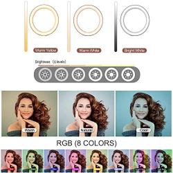 6.6" RGB Selfie Ring Light, Double LED Ringlight 3200-6500K with Mirror & Tripod Stand for Live Stream/Make Up/YouTube/TikTok/Photography/Video Recording Compatible with iPhone & Android Phone