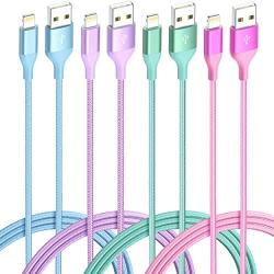 iPhone Charger Lightning Cable 4Pack 4Color Apple MFi Certified Nylon Braided Long Fast USB Cord Compatible for iPhone 11Pro MAX Xs XR X 8 7 6S 6 Plus SE 5S 5C (Blue Green+Red Purple)