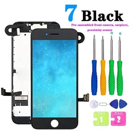 Screen Replacement for iPhone 7 Pre-Assembled LCD Display and 3D Touch Screen Digitizer Replacement with Proximity Sensor, Ear Speaker, Front Camera and Repair Tools (Black)