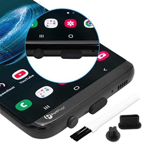 PortPlugs Anti Dust Plugs USB C (10 Pairs) - Compatible with Samsung s10, s8, s9 Plus, Note 9, Pixel, Any Type C with Headset Jack Silicone (Black)