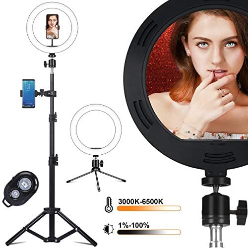 10" Ring Light with High 57" Light Stand Double stents with Tripod Stand and Phone Holder, Dimmable Desk Makeup Ring Light,for iPhone/YouTube Video Live Stream Equipment/Photography/Makeup/Vlog