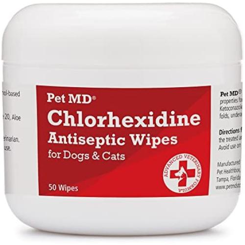 Pet MD Chlorhexidine Wipes with Ketoconazole and Aloe for Cats and Dogs, 50 Count