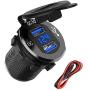 Quick Charge 3.0 Dual USB Charger Socket, SunnyTrip Waterproof Aluminum Power Outlet Fast Charge with LED Voltmeter & Wire Fuse DIY Kit for 12V/24V Car Boat Marine Motorcycle Truck Golf Cart and More
