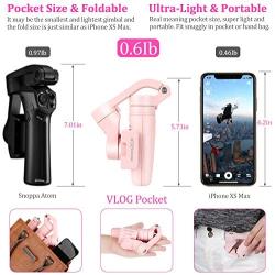 iPhone Gimbal Stabilizer, Feiyu VLOG Pocket, 3-Axis Handheld Foldable Gimble, for All Smartphones, with Face/Object Tracking (Pink & Pocket-Size)