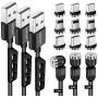 Magnetic Charging Cable [3pk 3ft/6ft/6ft] ModTech 3 in 1 Magnetic 360 Rotating Charging Cable - Nylon Braided Magnetic Charger - Compatible Micro USB - Typce C - iProducts (Black 2A/3pck)