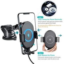 ABLEGRID Wireless Car Charger Mount, Automatic Clamping 10W/7.5W Qi Fast Charging 5W Car Mount Holder Dashboard Compatible with iPhone Xs/Xs Max/XR/X/8/8 Plus,Galaxy S10/S10+/S9/S9+/S8/S8+/Note 9/Note