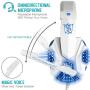 Gaming Headset with Mic and LED Light for Laptop Computer, Cellphone, PS4 and so on, DLAND 3.5mm Wired Noise Isolation Gaming Headphones - Volume Control.(White and Blue)