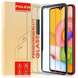 [3-Pack] PULEN Tempered Glass for Samsung Galaxy A01 Screen Protector,HD Clear Scratch Resistant Bubble Free Anti-Fingerprints Easy Installation 9H Hardness with Easy Installation Tray