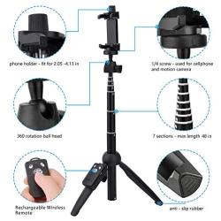 Selfie Stick,Upgraded 48 Inch Extendable Selfie Stick Tripod and Cell Phone Tripod Stand with Rechargeable Wireless Remote,Compatible with iPhone/Android Phone,Gopro,Camera