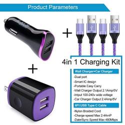 Car Charger Adapter, Wall Plug Charging Cube with 2Pcak 6ft Type C Charger Cable Cord for LG Stylo 6/5/4 G8 G7 G6 V60 V50 V40 V35 ThinQ, Samsung Galaxy S20 A20 S10E A10E Note 10 A50 A70, Google 3A/4XL