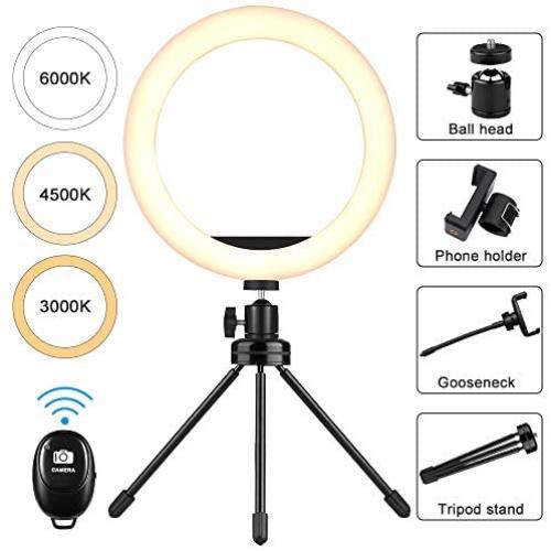 10" Selfie Ring Light LED Photography Light with Tripod Stand Cell Phone Holder for Live Stream/Makeup, Led Camera Ringlight for YouTube Video/Photography