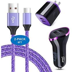 Type C, Wall Charger, Car Charger, AndHot USB Charging Block Plug+ 2PC Fast USB C Cable 6ft for Samsung Galaxy Note 10 S20+ S10 S9 A50 A10E A20E A51 A20S A01, LG Stylo 5 6, Moto G8 G7, Google Pixel 3a