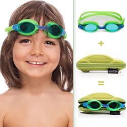 Kids Swim Goggles || Swimming Goggles for Kids (Age 2-8 years old) with Fun Car Hardcase for Easy Transportation || Cushioned Frames || Anti Fog Lenses || UV Protection ||