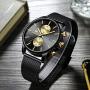 GOLDEN HOUR Mens Watches Fashion Sport Quartz Analog Black Mesh Stainless Steel Waterproof Chronograph Wrist Watch, Auto Date in Blue/Red/Gold Hands