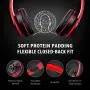 Wireless Headset with Mic, Foldable Bluetooth Headphone with 3.5mm Audio Jack, Built-in Noise Cancelling Microphone, Support for Plug-in Card, for PC, Phone(Black+red)