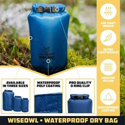 Wise Owl Outfitters Dry Bag - Ultra Lightweight Airtight Waterproof Bags - Fully Submersible Ripstop Roll Top Drybag Sacks Great for Kayak Boat Water Sports Camping - 5L 10L and 20L Sizes