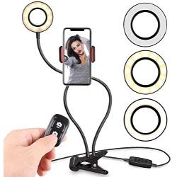 Selfie Ring Light with Cell Phone Holder Stand for Live Stream & Makeup Including Selfie Remote Shutter, UBeesize LED Camera Light with Flexible Long Arms, Compatible with Android Phone iPhone