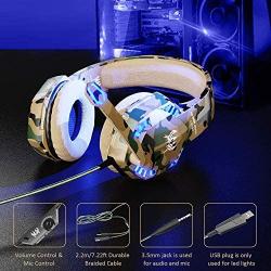 KOTION Each G9000 Gaming Headset for PS4,PC,Xbox One,Professional Noise Lsolation, Over Ear Headphones with Mic,LED Light,Bass Surround,Soft Memory Earmuffs,Gaming Headphones-Camo