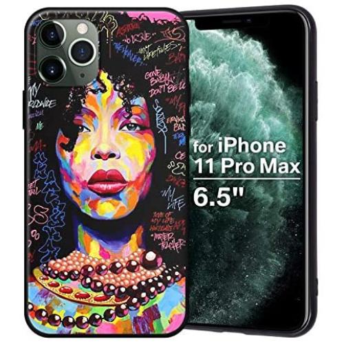 XIX iPhone 11 Pro Max Case African American Afro Girls Women Slim Fit Shockproof Bumper Cell Phone Accessories Thin Soft Black TPU Protective Apple iPhone 11 Pro Max Cases (01)