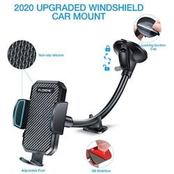 Windshield Phone Car Holder Mount - FLOVEME 2020 Upgraded Gooseneck Cell Phone Holder for Car Windshield Car Phone Holder Mount Compatible with iPhone Samsung Smartphone Cell Phone Stand for Car Truck