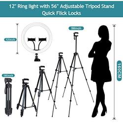 Selfie Ring Light 12" with 56" Extendable Tripod Stand & 2 Phone Holder for iPhone and Android Phone, Lusweimi Dimmable Led Ring lights for Live Stream/YouTube/TikTok/Makeup/Photography