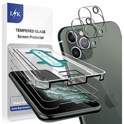 [4 Pack] L K 2 Pack Tempered Glass Screen Protector + 2 Pack Camera Lens Protector for iPhone 11 Pro Max [6.5 inch] [Installation Kit Included], Scratch-resistant