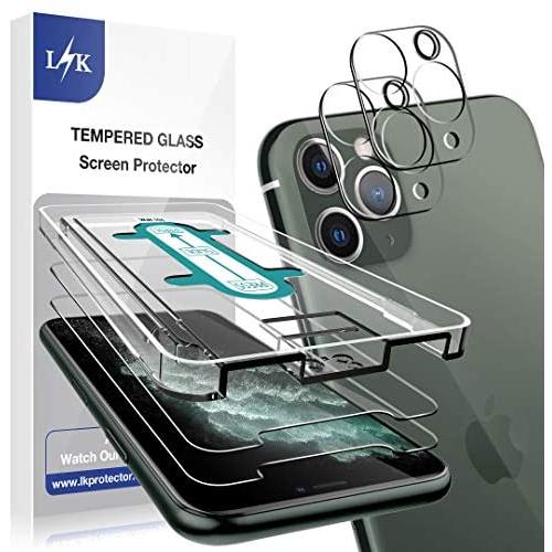 [4 Pack] L K 2 Pack Tempered Glass Screen Protector + 2 Pack Camera Lens Protector for iPhone 11 Pro Max [6.5 inch] [Installation Kit Included], Scratch-resistant