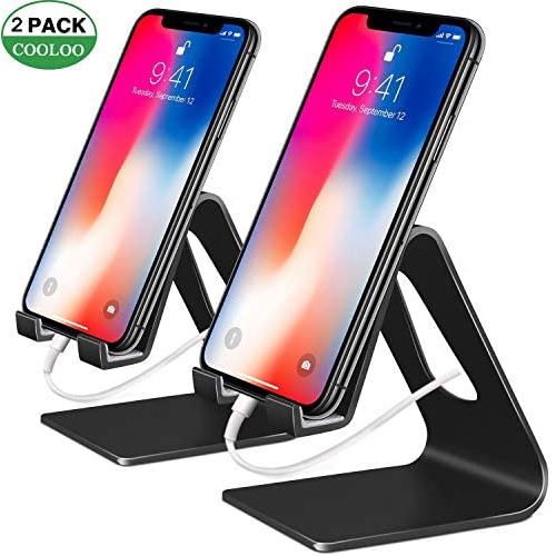 COOLOO Cell Phone Stand, Mobile Phone Anti-Skid Holder, Cradle, Dock Compatible Android Smartphone, Phone 11 Pro Xs Max Xr X 8 7 6 6s Plus 5s, Accessories Desk - 2 Pack Black