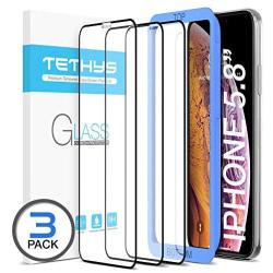 TETHYS Glass Screen Protector Designed for iPhone 11 Pro/iPhone Xs [Edge to Edge Coverage] Full Protection Durable Tempered Glass Compatible iPhone X/XS/11 Pro [Guidance Frame Include] - Pack of 3