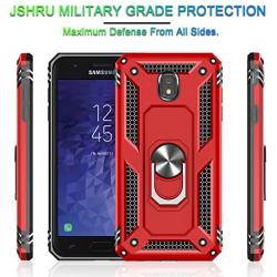 Galaxy J7 2018/J7 Aero/J7 Top/J7 Crown/J7 Aura/J7 Refine/J7 Eon Case with Tempered Glass Screen Protector [2Pack], Jshru Military Grade Ring Car Mount Kickstand Phone Case For Samsung J7 Star Star Red