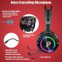 PROYEE Gaming Headset for PC Xbox One PS4 with 7.1 Surround Sound Stereo,Soft Breathing Earmuffs-Gameing Headphones with Noise Cancelling Mic, RGB Lights for Laptop, Mac, iPad, Nintendo (Black+Red)
