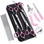 WizPower Dog Grooming Scissors Kit with Safety Round Tip, Heavy Duty 6CR Stainless Steel Pet Grooming Trimmer Kit -Thinning, Straight, Curved Shears Comb for Long Short Hair for Cat Pets